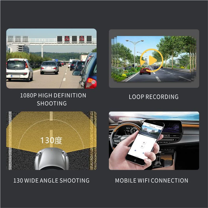 Enregistrement en boucle Objectif 1920*1080P G-Sensor Verrouillage d'urgence de vidéos Caméra de tableau de bord dissimulée pour voiture avec surveillance de stationnement.