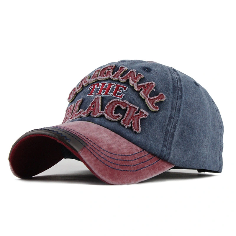 OEM Logo Red Denim Vintage Embroidery Torn Washed Fashion Cap Cotton Washing Snap Back Adjustable Outdoor Sport Net Hats