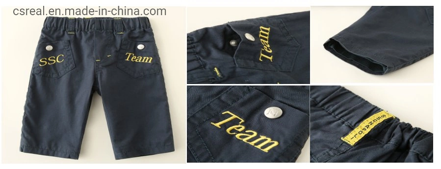 Boy Dark Color Cotton Twill Pant Clothes Made of Pocket with Embroidery and Metal Button