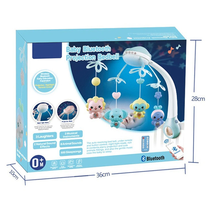 Retroprojetor de plástico Toys elétrico à beira do leito rotação do comando remoto Blue Tooth Móbile de berço com cama de luz nocturna, com o móbile Mordedor de roca