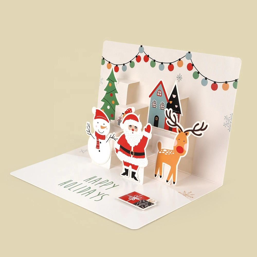 Cartão pop-up Santa Claus Atacado impressão personalizada papel reciclado Luxo Cartões de felicitações de Natal de Natal de Natal pop-up 3D feitos à mão