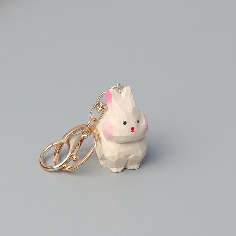 Rabbit Peripheral Charm Cute Handmade Wood Carving Keychain Pendant