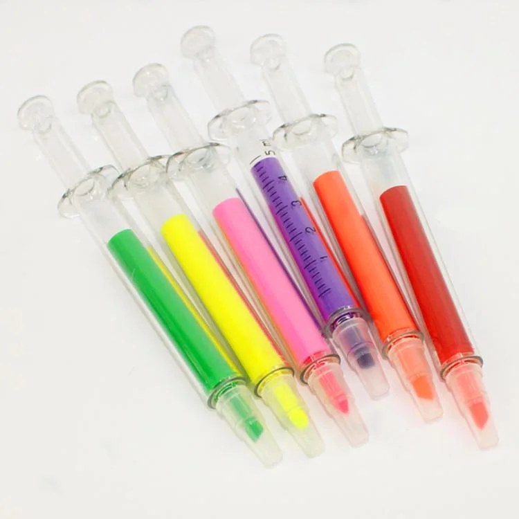 Big Tip Syringe Shaped Highlighter Pen Injection Transparent Markers Pen