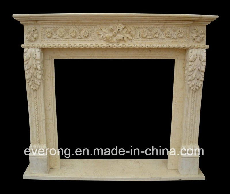 Tallado detallado Classic blanco/amarillo/beige de piedra de mármol barata chimenea Mantel