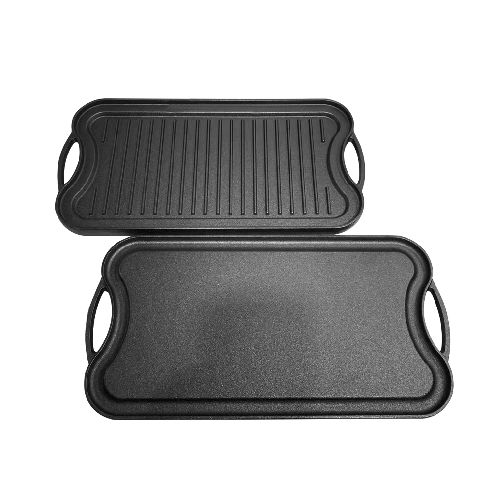 Amazon Venta caliente condimento previo de la placa de plancha de hierro fundido grill reversibles Pan 20''x10.6''.