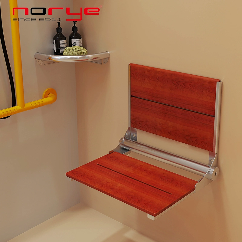 Wood Chair Shower Seat for Bathroom Stainless Steel for Disable Person Wall Mounted