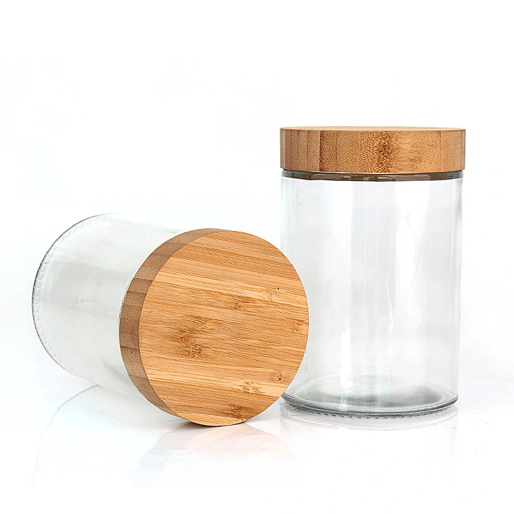 Eco Friendly 220ml 300ml 420ml 660 ml 730 ml vidro transparente de armazenamento Jarro com tampa de bambu