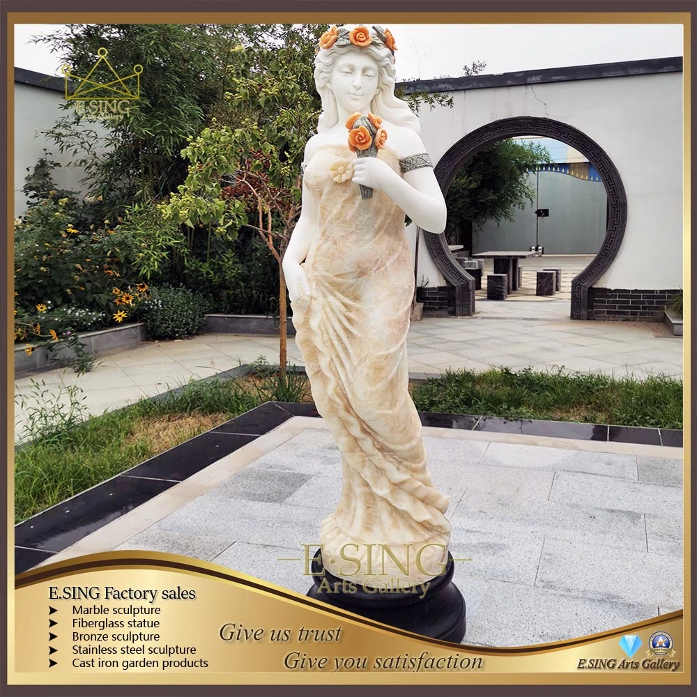 Garden Female Sculpture Life-Size Famous Marble with Flower Female Statue 5% off