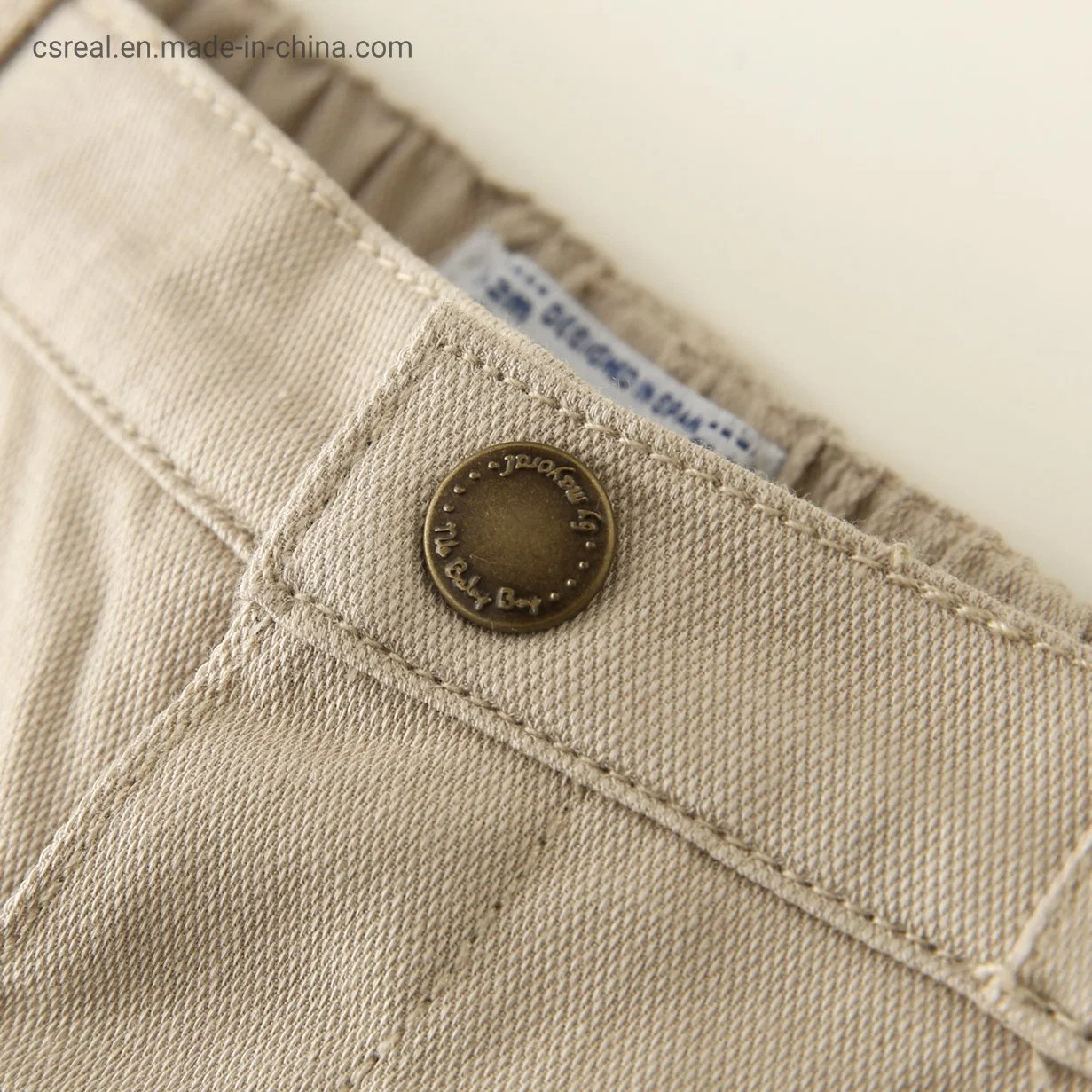 Boy Baby Taupe Tan Pant Clothes with Functional Metal Button Zipper Fly