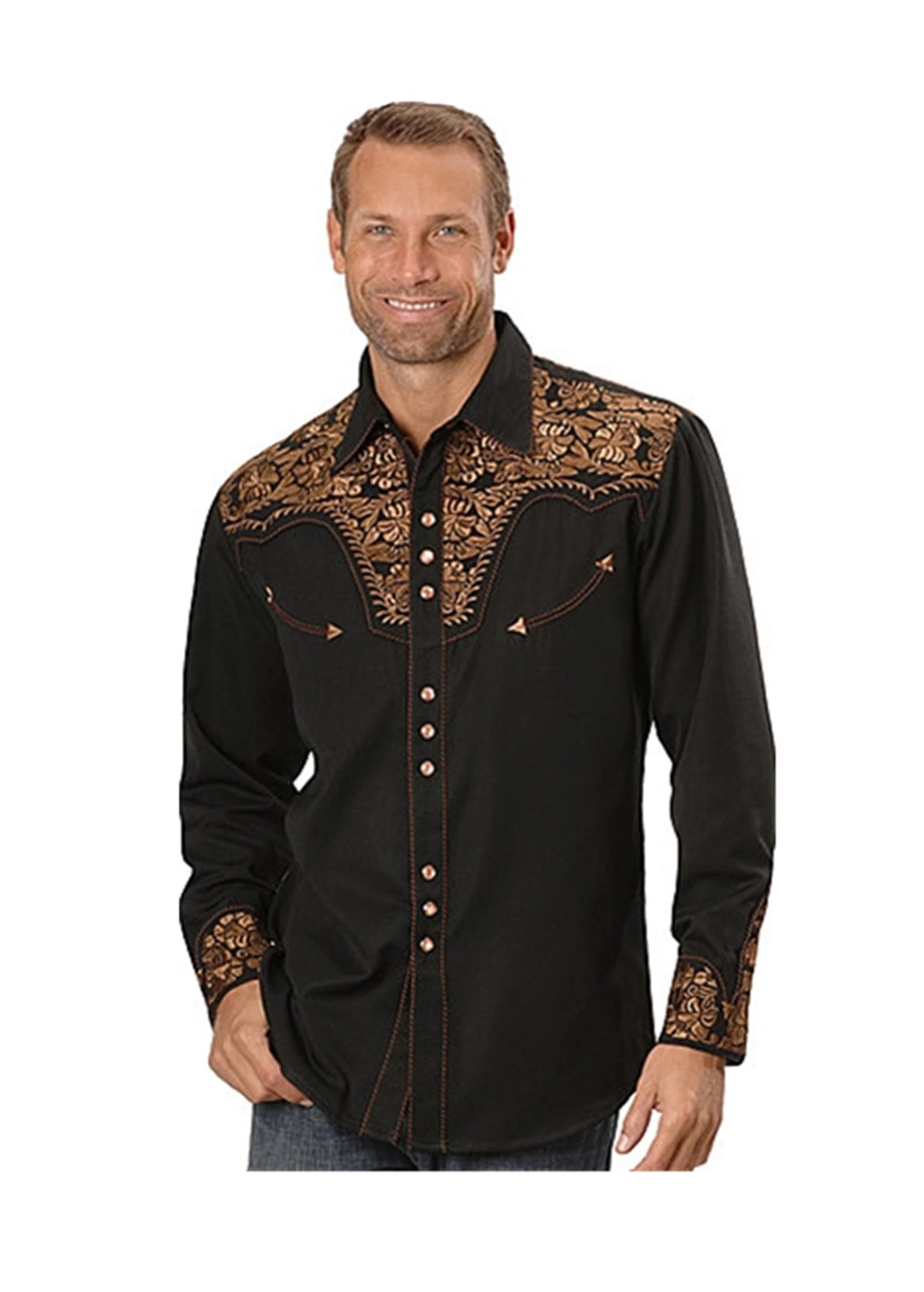 Boutique de vente en gros 65%35%rayonne Polyester Mens cow-boy de l'ouest de la broderie Chemises tissées, mens de vêtements, de vêtements haut de mens, Mens