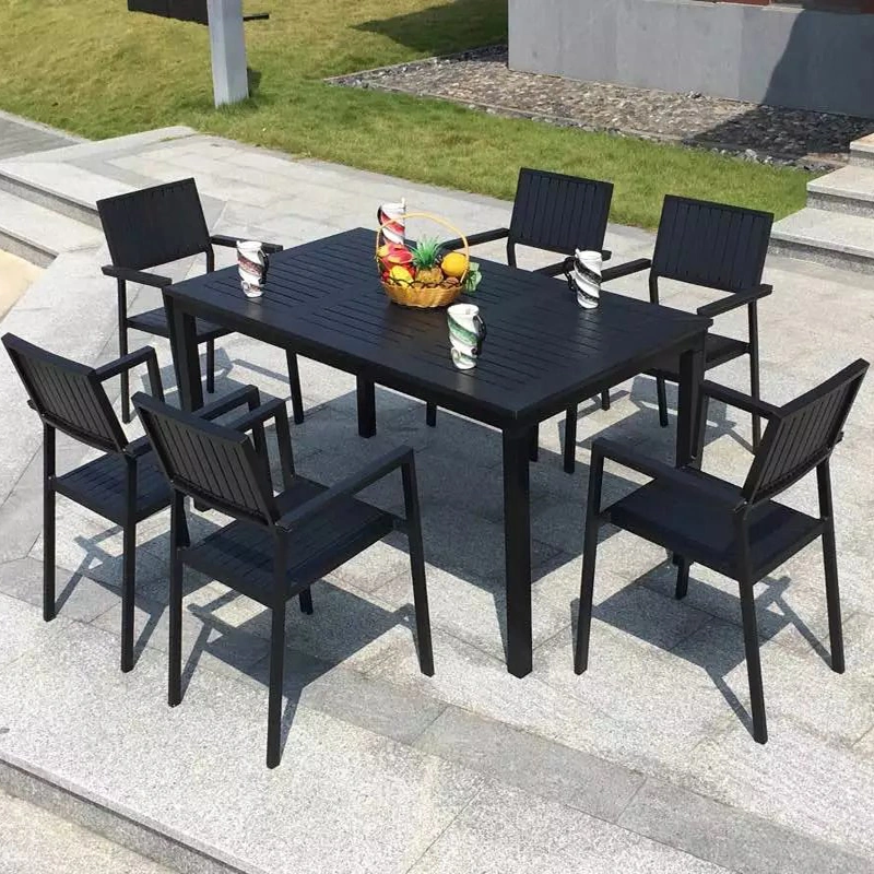 Großhandel Nordic Outdoor Stapelbare Garten Patio Black Kunststoff Holzstühle Und Tische Outdoor PS Holzmöbel