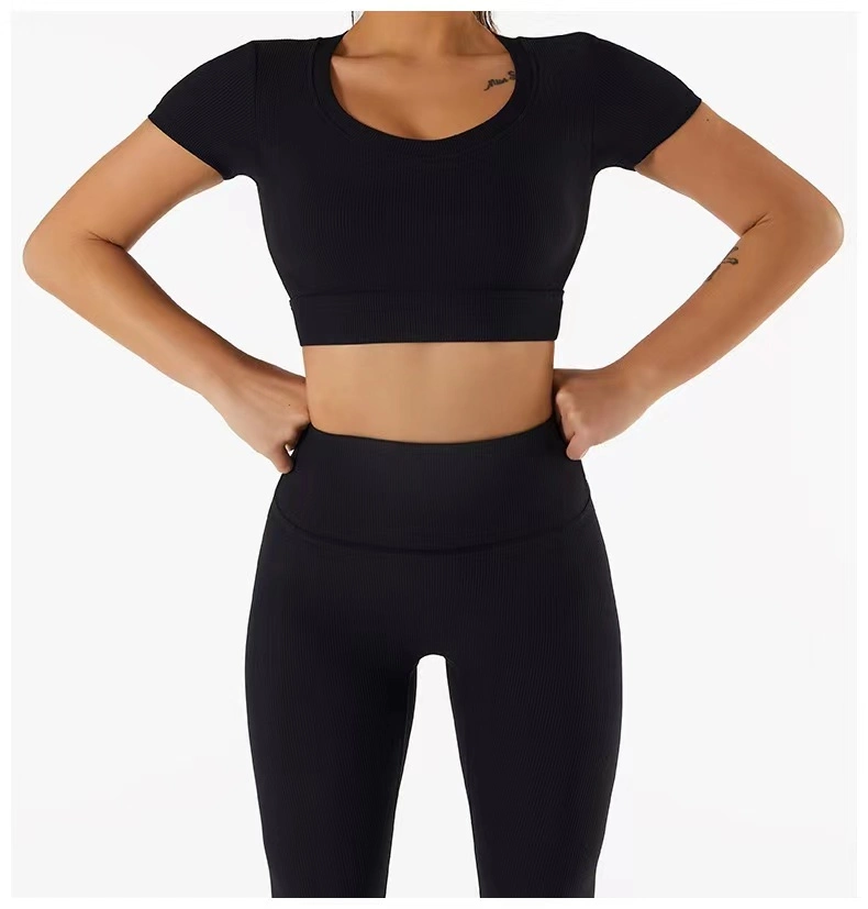 Women 2 Piece Tracksuit Short Sleeve Crop Top Shirt and High Waist Yoga Short Sports Wear