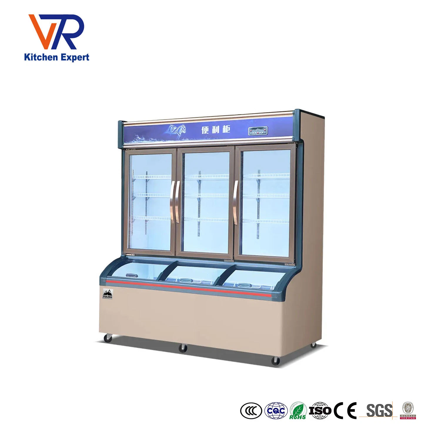 Commercial Display Freezer Supermarket Drinks Coke Cooler Vegetables Fruit Frozen Food Showcase Refrigerator Factory