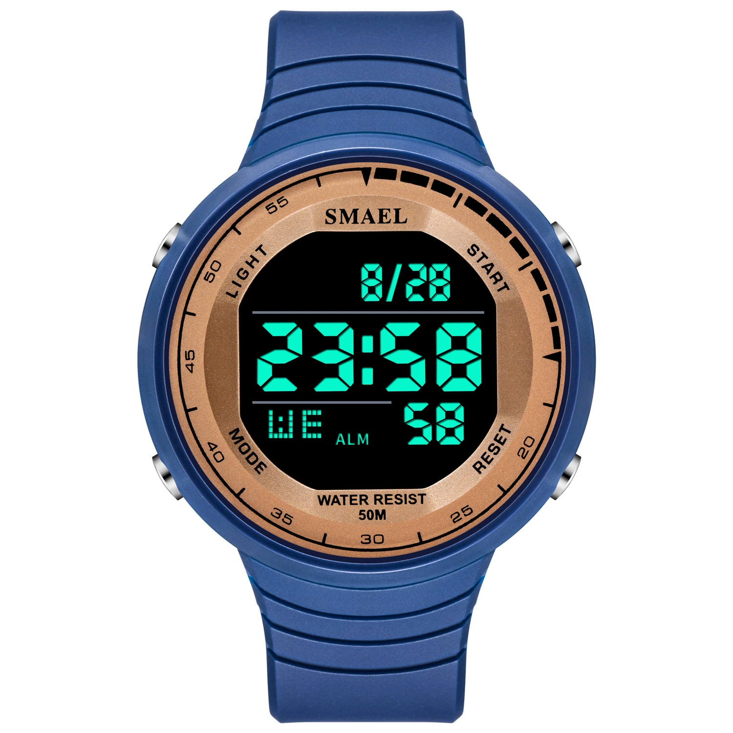 Blaue Farbe Großhandel Männer Digital Sport Uhren LED Outdoor-Kleid Armbanduhr 50m Wasserfeste Uhren