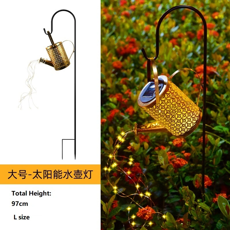 Outdoor Garden Holiday Decoration Wholesale/Supplier Solar Powered Water Proof Hollow out Watering Can LED Metal Yard Decorative Lighting with Stake