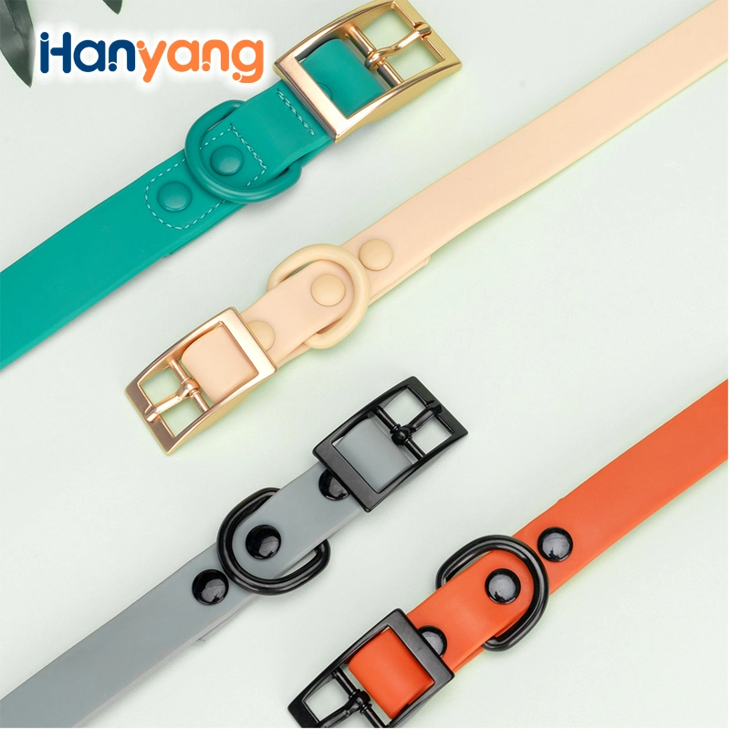 Hanyang Hot Selling Biothan Wasserdichte Hundehalsband Custom Designer Hund Halsband PVC Hundehalsband mit Metallschnalle