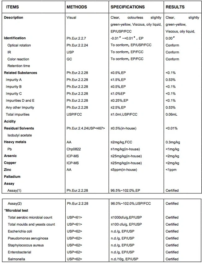 Óleo de acetato de DL-Alpha Tocoferil (vitamina e) a 98%