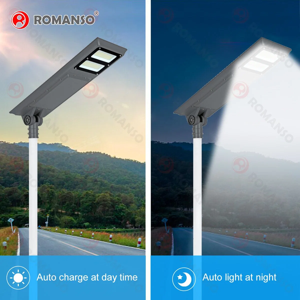 3030 40W-100W Romanso ou Manufacturer 750*350*100mm LED solares luzes da rua