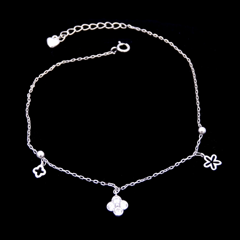 Fashion Four Leaf Clover Shaped Sterling Silver Cubic Zirconia Anklet for Lady Party