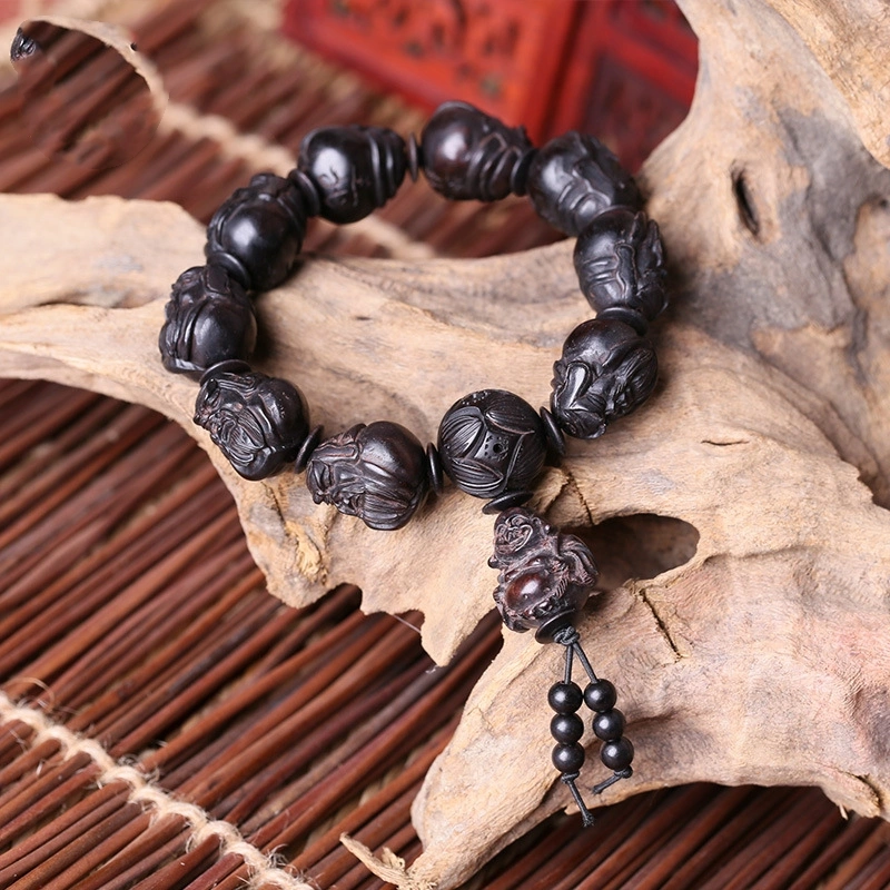 Fine Ebony Buddha Beads Bracelet Sandalwood Handmade Vintage Ebony