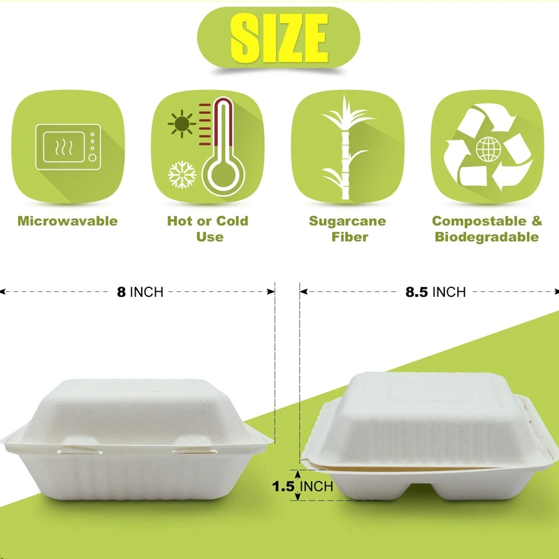 Compostable Sugar Cane Fiber Pulp Plant Based Biodegradable Disposable Food Packing Bagasse Sugarcane Box Paper Lunch Box