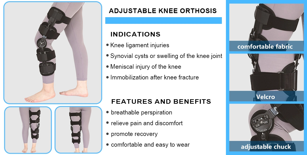 Verstellbarer ROM Knieorthese Stabilisator für Männer und Frauen Medical Orthopädische Rehabilitationsgeräte Knieunterstützungsorthese