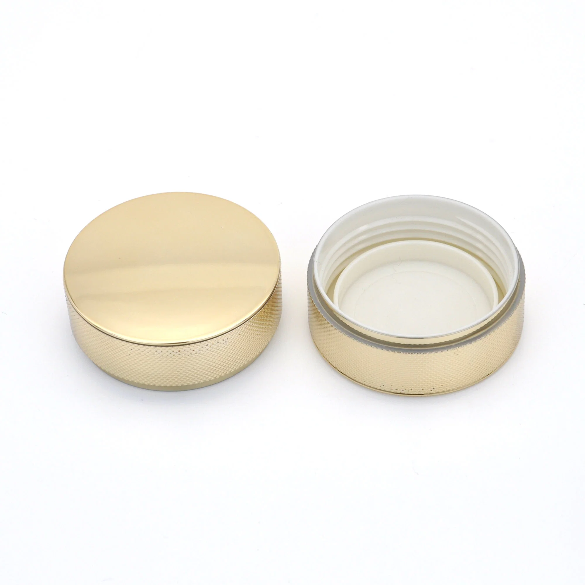 Tapones de rosca de aluminio de la jarra cosmética 28mm 50mm Oro de la jarra cosmética Tapón de rosca de plástico redondo