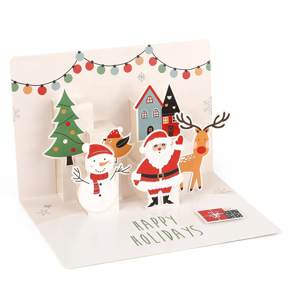 Cartão pop-up Santa Claus Atacado impressão personalizada papel reciclado Luxo Cartões de felicitações de Natal de Natal de Natal pop-up 3D feitos à mão