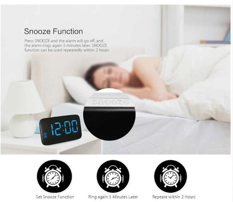 Grand écran LED Mute Voice-Activated numérique d'interface USB Alarm clock Horloge de chevet