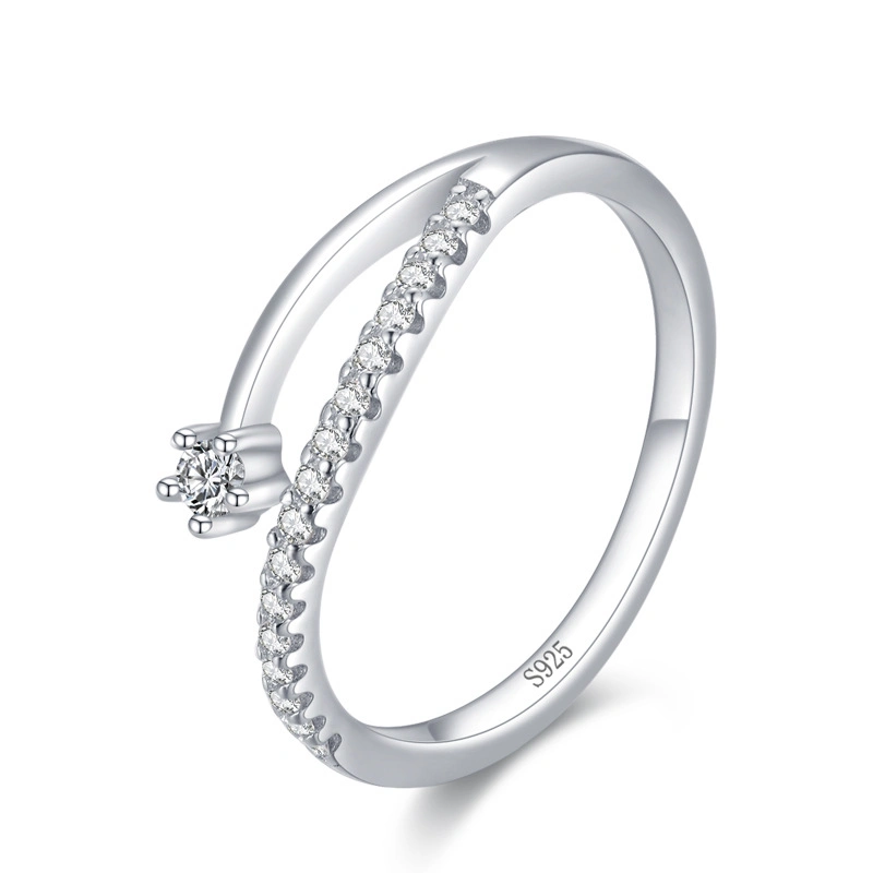 Quartier branché de la zircone cubique Micro classique de préparer l'anneau de doigt Placage rhodium réglable 925 CZ Zircon Bague en argent sterling pour les femmes