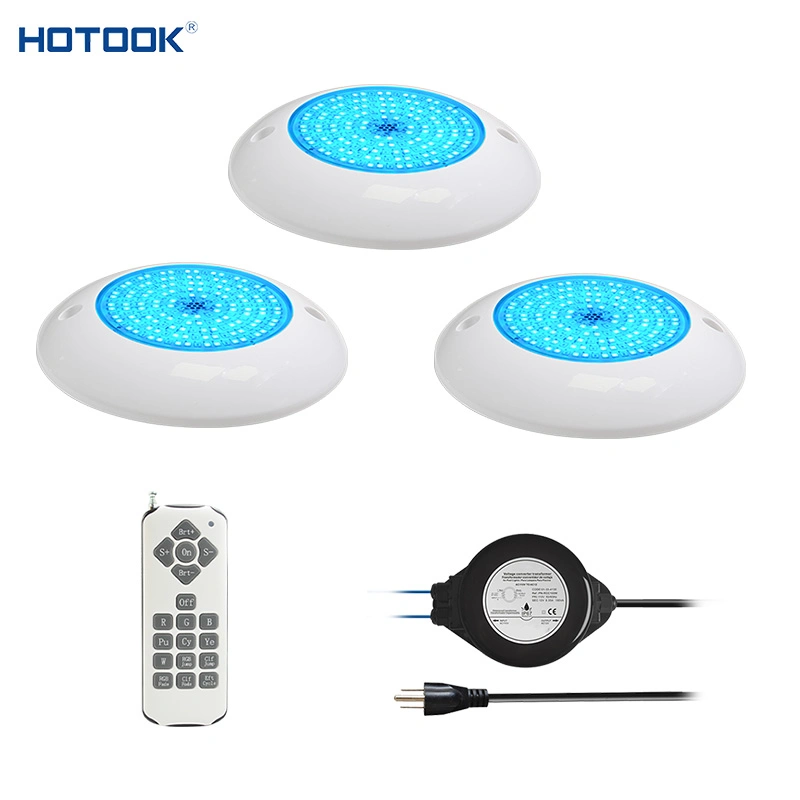 Hotook Fabricante PC Single Color PAR56 15W Submarino Control remoto 12V IP68 Rellenadas de resina de superficie montada luces sumergibles de piscina