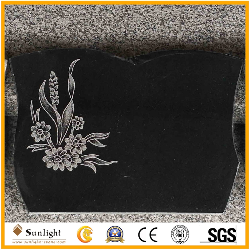 European Customized Carved Flower Tree Polished Black Stone Granite Headstone/Tombstone/Monument