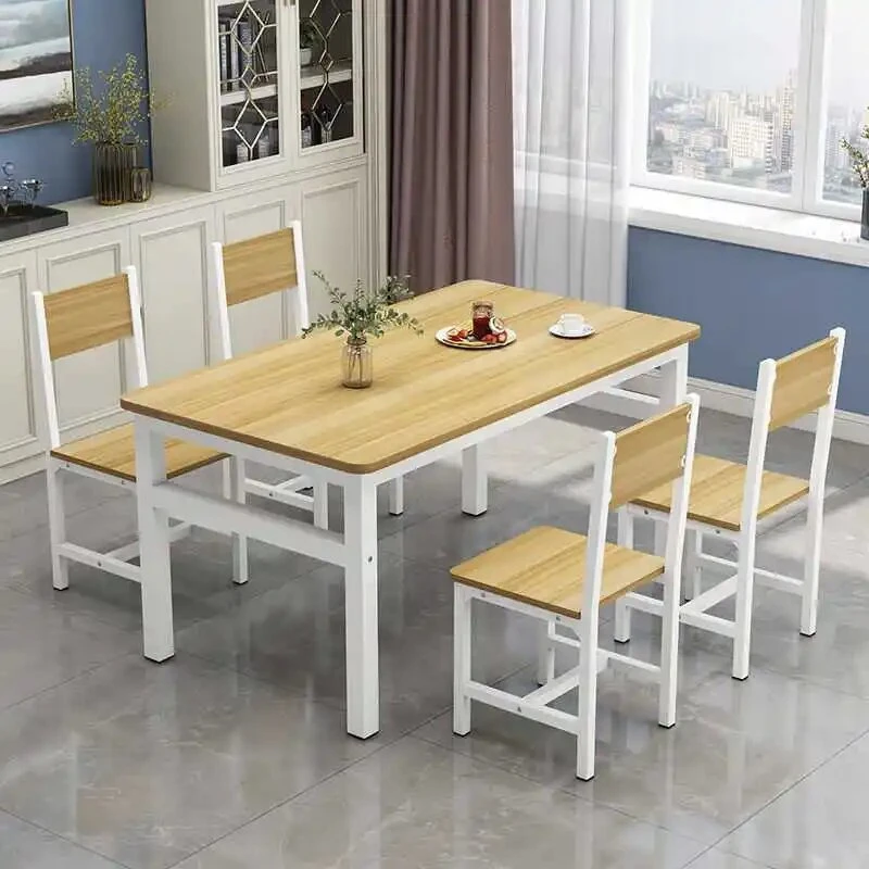 Home Restaurant Modern Furniture Good Price Color Customization MDF Metal Legs Wood Dining Table Chair Set Dining Room Furniture