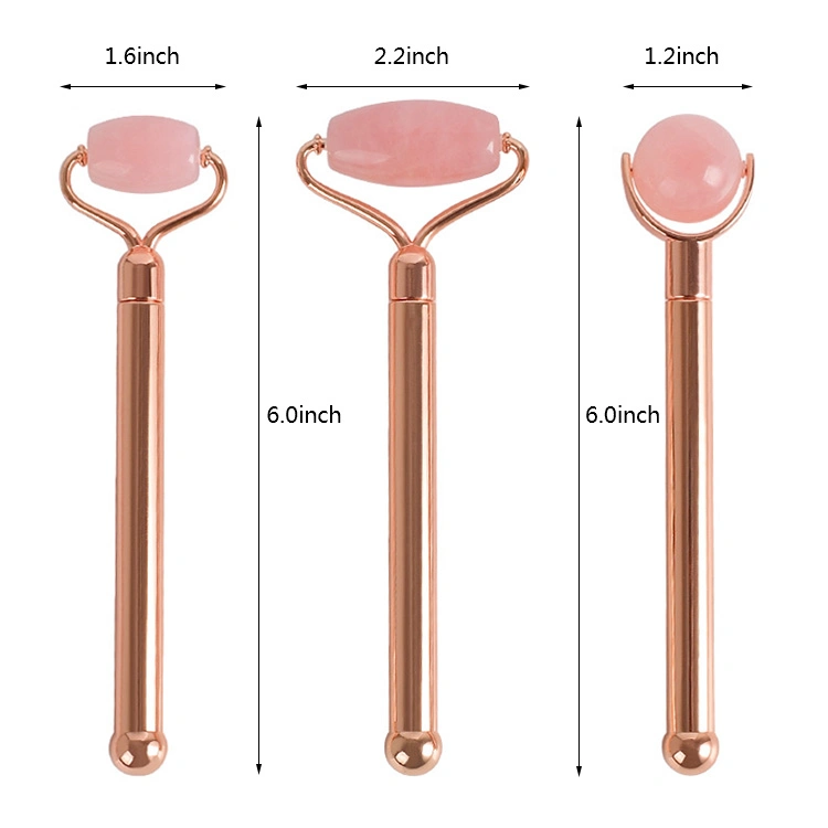 Herramientas faciales 3 en 1 Rosa Cuarzo Jade Roller Rose Cuidado de la piel impermeable Yeptools cara MasPager Massager Natural Jade Roller DIY una vara para el facial creativo de tres cabezas