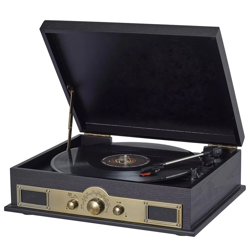 Equipamento de áudio doméstico nostálgico Classic Turntable Portable Radio Vinyl Record Leitor