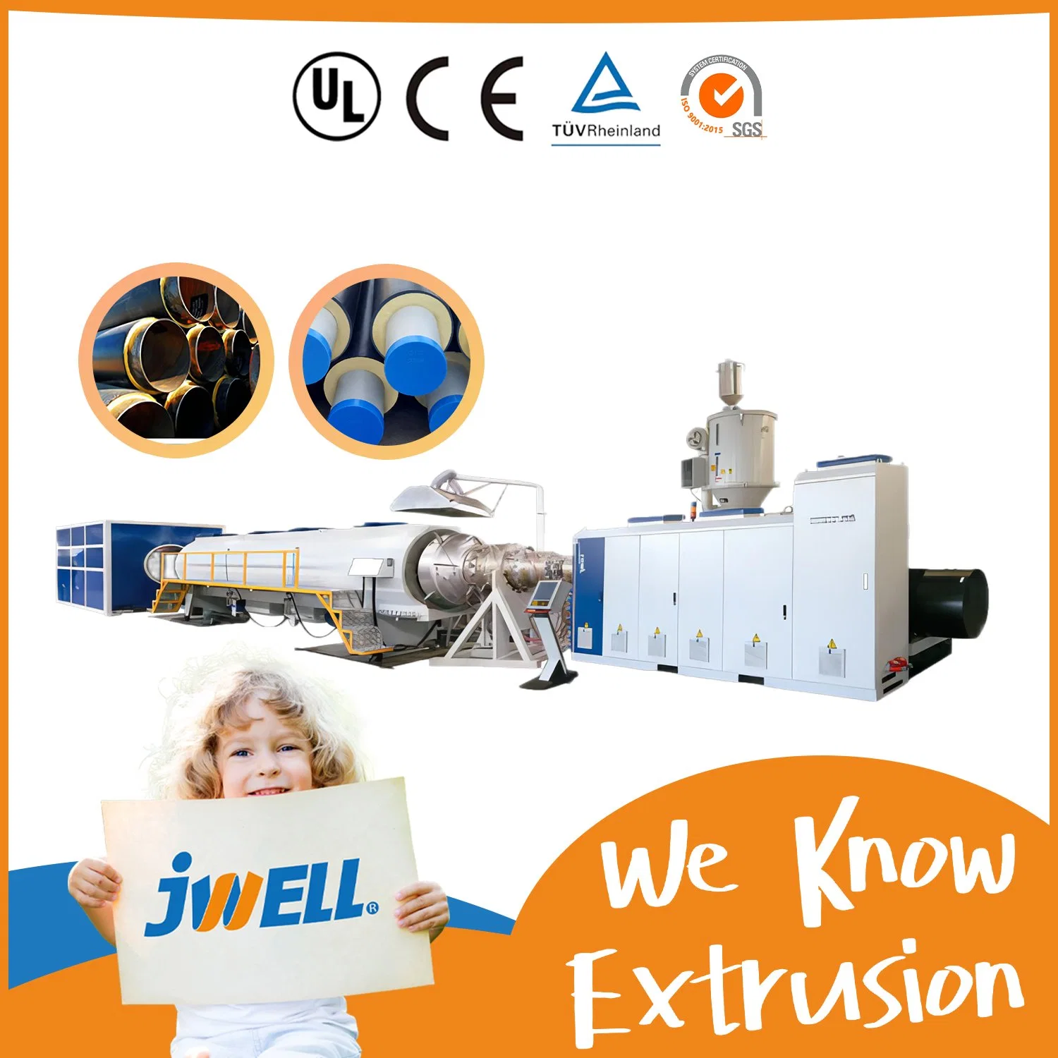 Jwell PE Heat Insulation Pipe Extrusion Line/Plastic Tube Making Machine