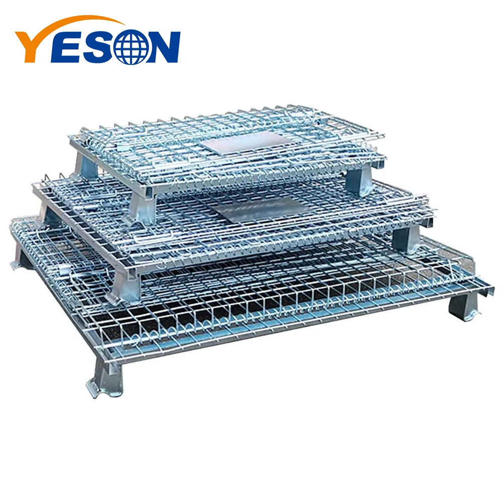 Heavy Duty Industrial Metal Stackable Wire Mesh Pallet Cage Foldable Steel Mesh Box Pallet Container