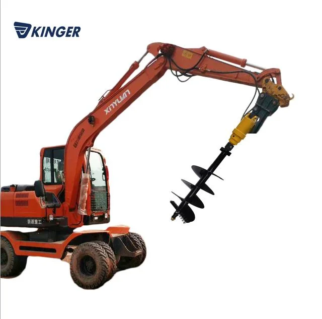 Kinger Farm Tools Screw Pile Skid Steer Loader Excavator and Loader Auger Torque Tractor Attach Portable Ground Drill