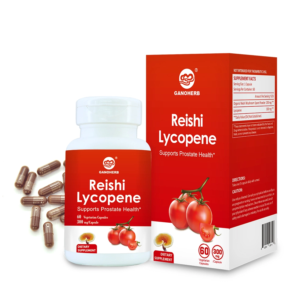 China Herbal Reishi Lycopene 300mg 60 Vegetarian Capsules Supplement for Non-GMO Supports for Adjuvant Therapy for Prostatitis Immune System Improvement