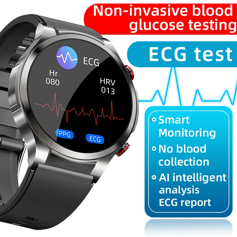 Digital Non Invasive Blood Sugar Glucose Meter Monitor Wrist Smart Watch Smartwatch with ECG PPG Sensor for Diabetic