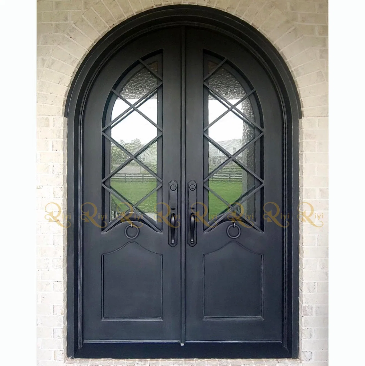 European Standard Double Panels Swing Style Wrought Iron Entrance Security Steel Door