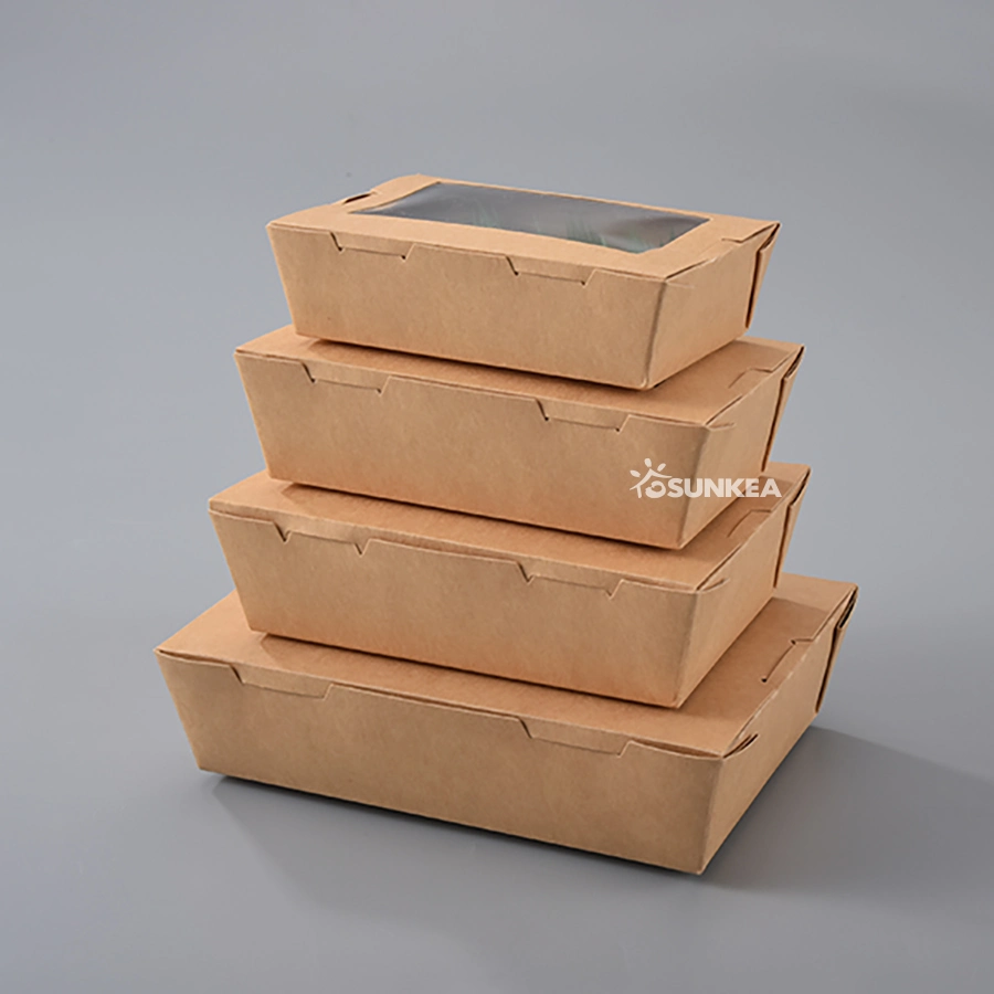 Disposable Tableware Bento Lunch Sandwich Fast Takeaway Packaging Kraft Paper Food Box with Clear Window