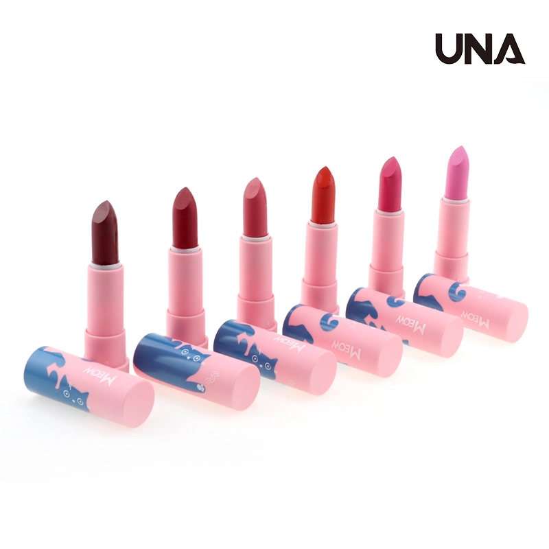 Wholesale/Supplier Private Label Classic 6 Colors Cute Cat Pink Lip Case Vegan High Pigment Moisturizing Lipstick