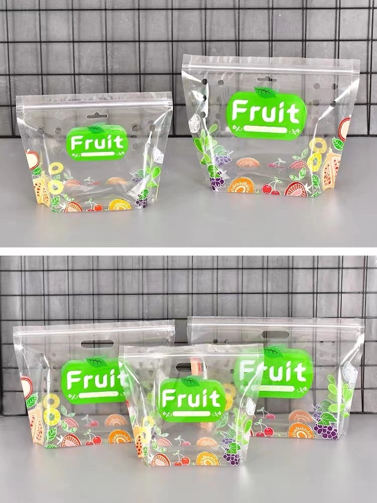 Recicle Alimentos Grado 500g Anti Fog Reealable Fresh Grape Apple Naranja Frutas Verduras plástico cierre de cremallera Bolsa de embalaje con aire Bolsas de cremallera de perforación micro