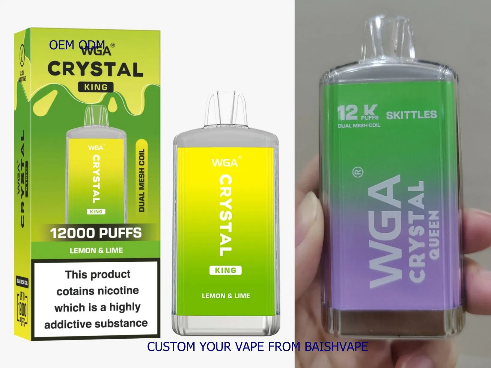 WGA Crystal King 12000 puff Zbood personalizado nicotina Pouch Ice Pêssego 6000/7000/7500/8000/9000 - Pape descartável para o Pod G10