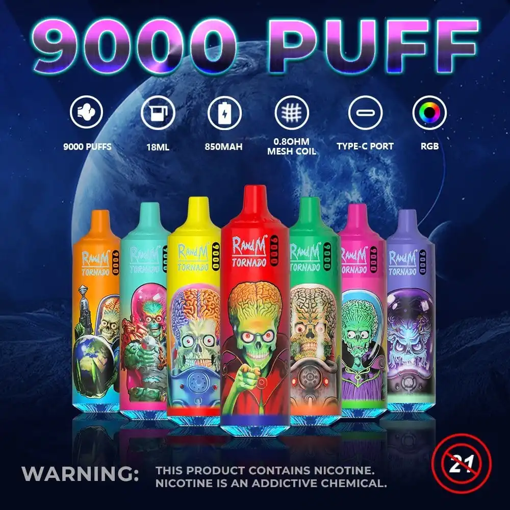 مصنع بالجملة Sbubesb9000puffs راندم تورنادو 9000 18مل E-Liquid &amp; النوع C قابلة لإعادة الشحن 850 مللي أمبير/ساعة