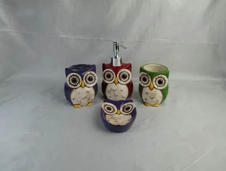 Four PCS of Funny Owl Shaped Ceramic Bathroom Accessories Set