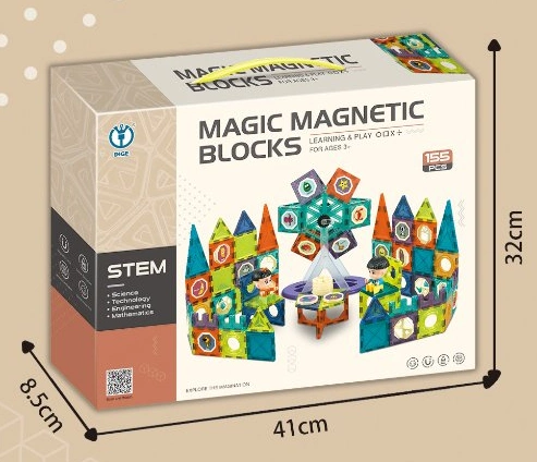 Kids 3D Magic Plastic Educational Magnetic Tiles Paste 155 Piece Magnet Building Blocks Toys Set