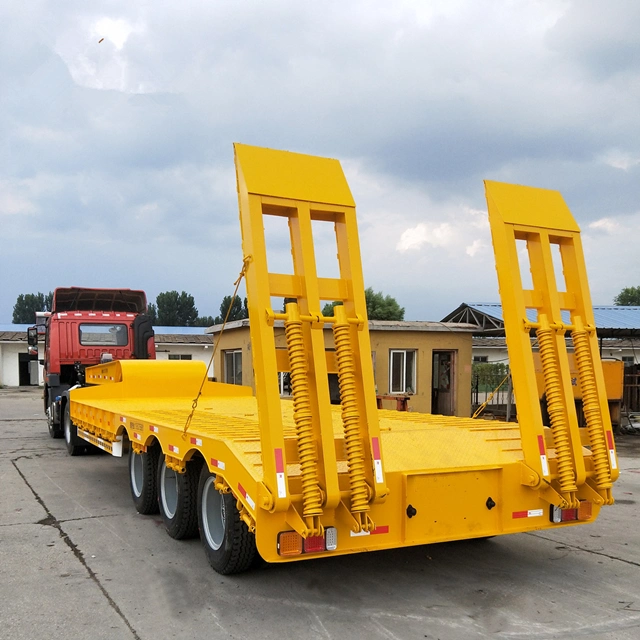 4 Eixos Pesados Máquina de Construção do Carro de Transporte Mecânica Ramp Cama Baixa Reboque