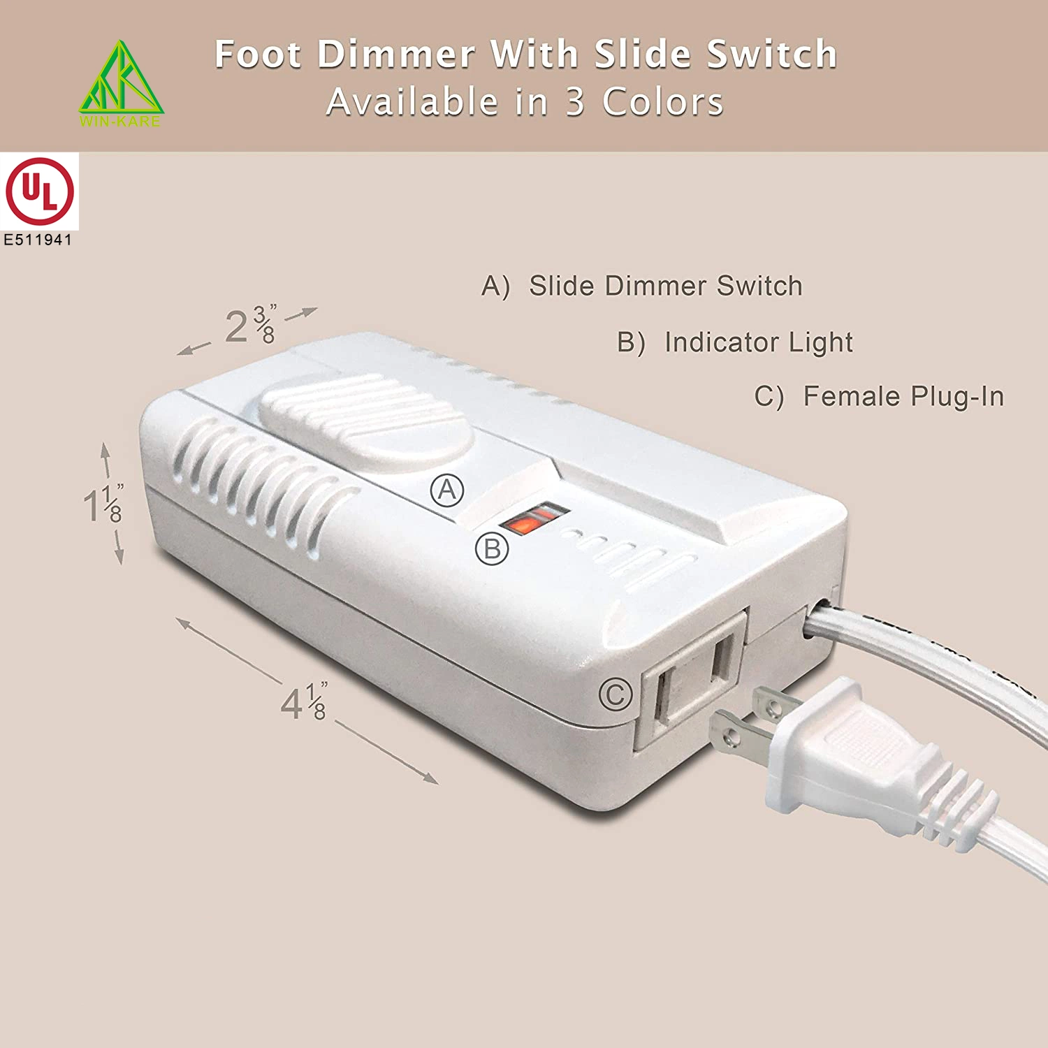 Pie de 300W Deslice el interruptor del atenuador con enchufe y 6 pies de cable LED Bombillas incandescentes y halógenas